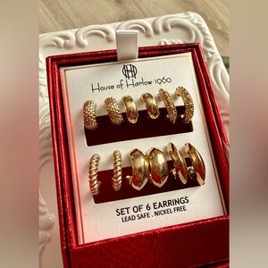 House of Harlow 1960 6 pairs gold tone earrings in Red Textured Box